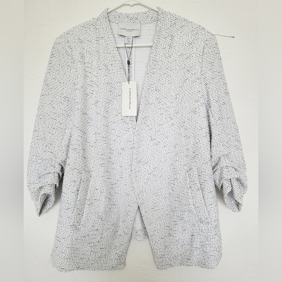 Carolina Belle Montreal Heathered White/Blk OpenFront Cardigan/Blazer Stretch XL - Picture 2 of 16